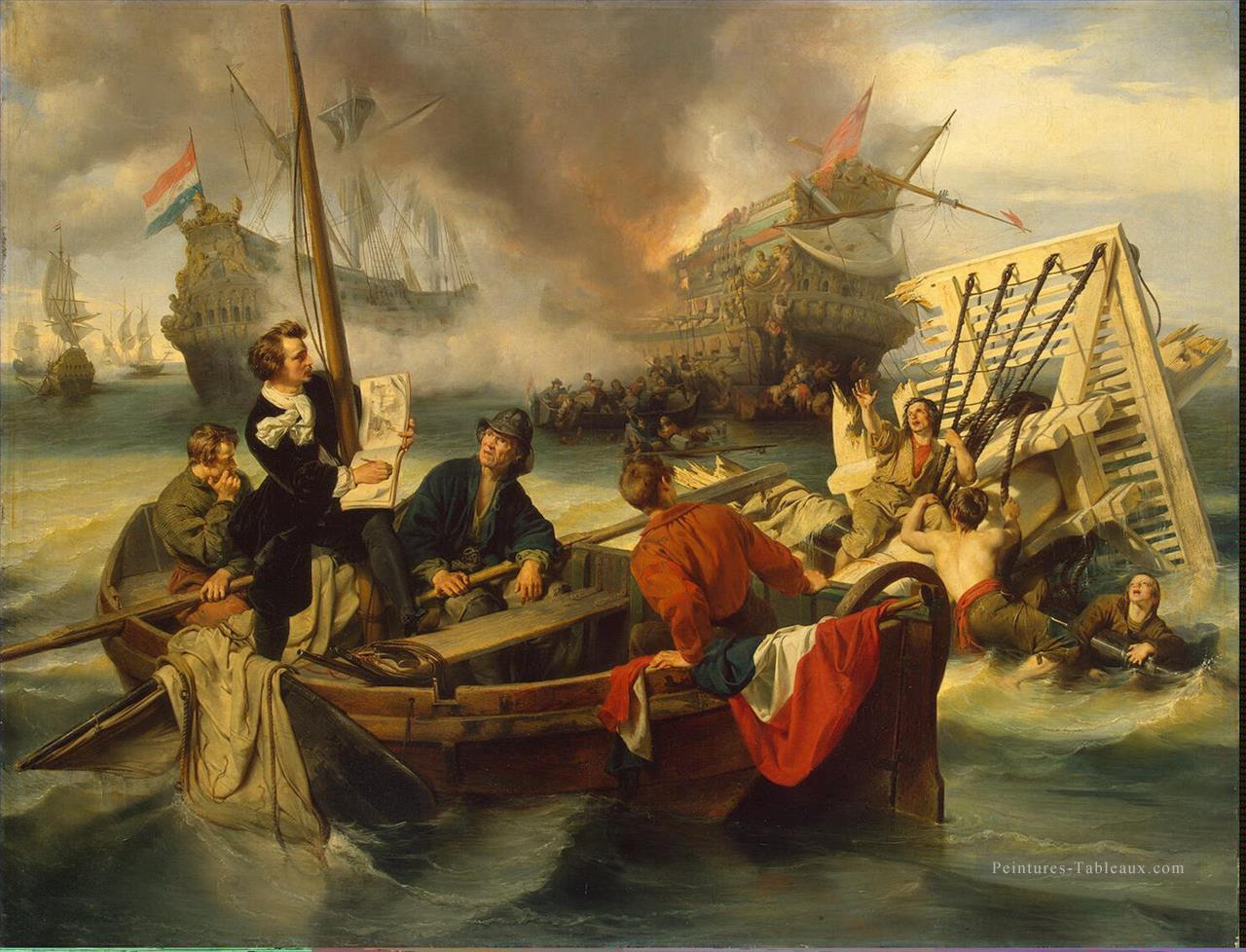Willem van de Velde esquissant une bataille navale Peintures à l'huile